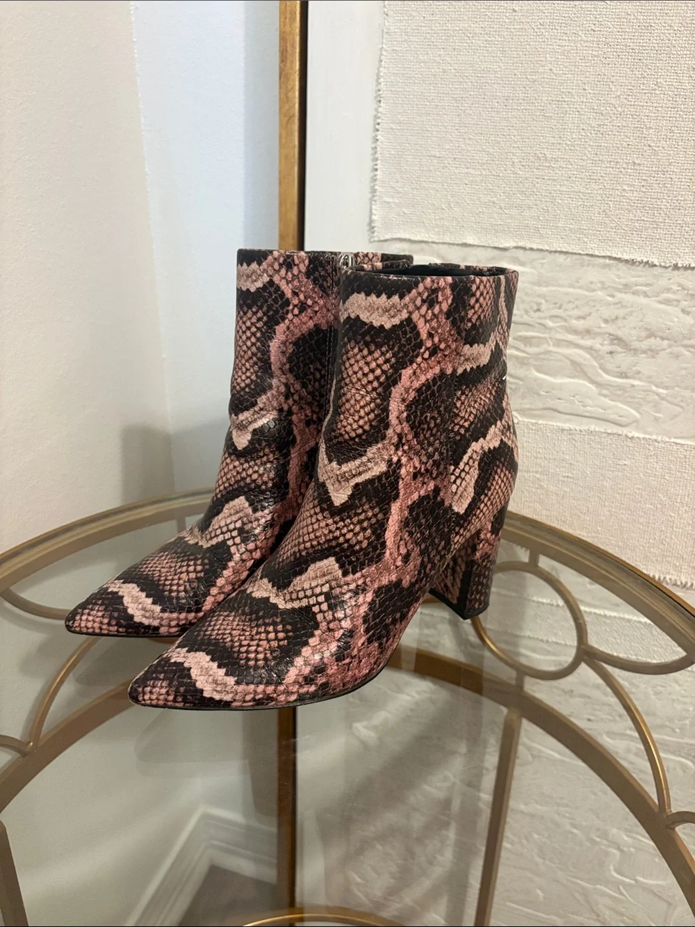 Women's Marc Fisher Pink Snake-Print Pointed Toe Ankle Boots